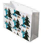 黒髪の白い髪のクリスマスギフトバッグ ラージペーパーバッグ (正面アングル)