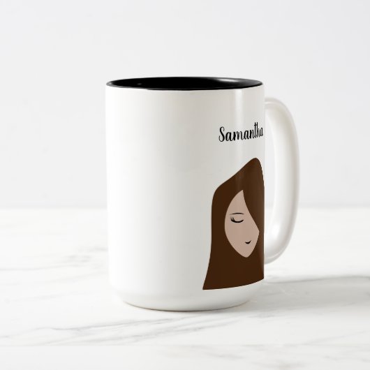 黒髪の美女：カスタマイズ可能な女の子のイラストMu ツートーンマグカップ (正面右)