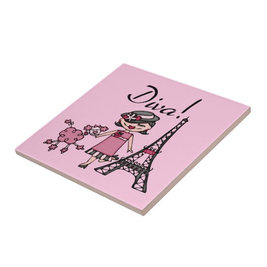 黒髪の花型女性歌手 タイル (側面)