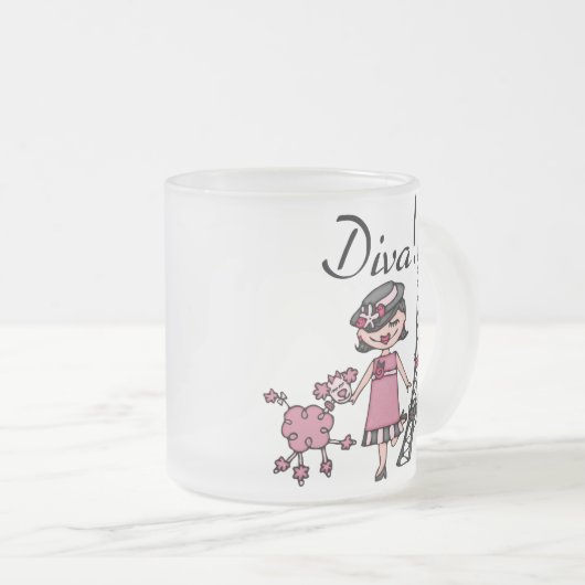 黒髪の花型女性歌手 フロストグラスマグカップ (正面右)