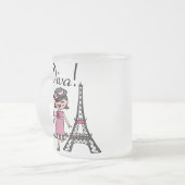 黒髪の花型女性歌手 フロストグラスマグカップ (正面左)