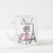 黒髪の花型女性歌手 フロストグラスマグカップ (左)