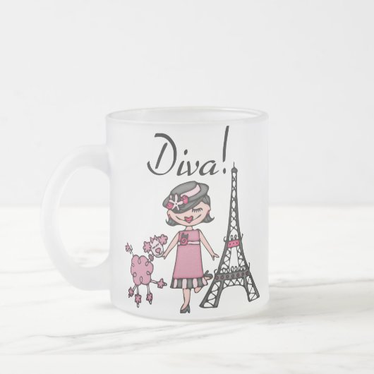 黒髪の花型女性歌手 フロストグラスマグカップ (左)