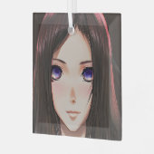 黒髪の青い目のアニメガール ガラスオーナメント (正面左)