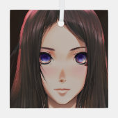 黒髪の青い目のアニメガール ガラスオーナメント (裏面)