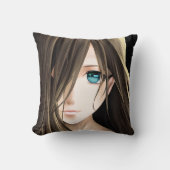 黒髪の青い目のアニメガール クッション (正面)