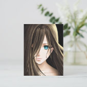 黒髪の青い目のアニメガール ポストカード (スタンド正面)
