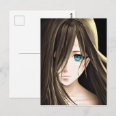 黒髪の青い目のアニメガール ポストカード (正面/裏面)