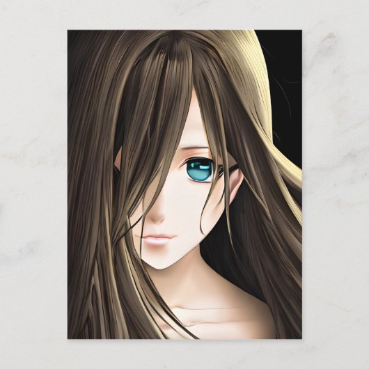 黒髪の青い目のアニメガール ポストカード (正面)