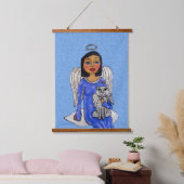 黒髪エンジェルブルードレスエンジェルキャットオンクラウド 吊り下げ型タペストリー (寝室)