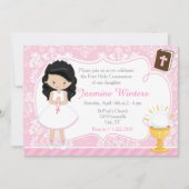 黒髪ガールファースト・コミュニオンダマスク 招待状 (正面)