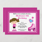 黒髪スケーターの女の子の誕生日パーティー 招待状 (正面/裏面)