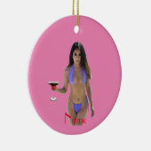 黒髪ビキニ美しいサンダー_コーブ セラミックオーナメント (右)