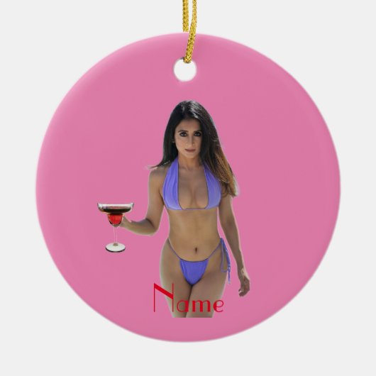 黒髪ビキニ美しいサンダー_コーブ セラミックオーナメント (正面)