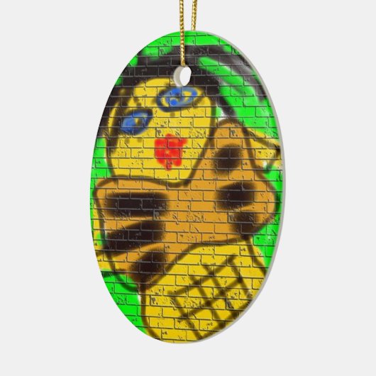 黒髪ビー女性グラフィティウォール絵画ズグリーン セラミックオーナメント (左)