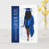 黒髪ブルーキャップおよびガウン大学院 カード (黄色い花)