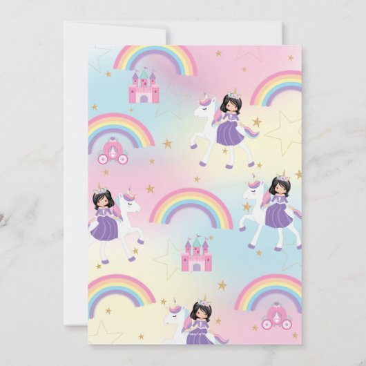 黒髪プリンセスユニコーンレインボーバースデーパーティー 招待状 (裏面)
