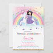黒髪プリンセスユニコーンレインボー誕生日パーティー 招待状 (正面)