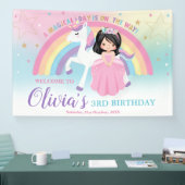 黒髪プリンセス ピンクユニコーン 誕生日ウェルカム 横断幕 (トレードショー)