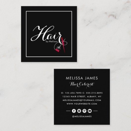 黒髪モダンと白髪を自分の名前で書く スクエア名刺 (正面/裏面)