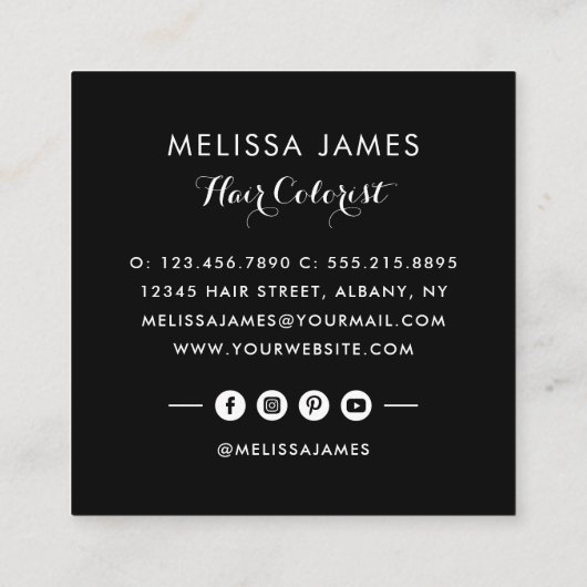 黒髪モダンと白髪を自分の名前で書く スクエア名刺 (裏面)