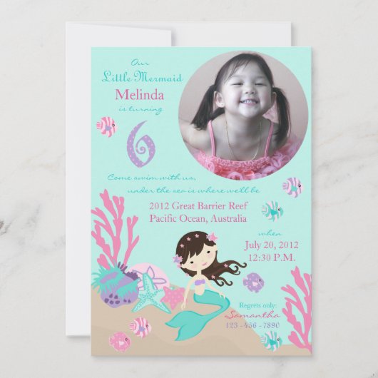黒髪人魚6歳の誕生日 招待状 (正面)