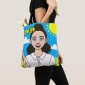 黒髪漫画女子校生図書館 トートバッグ (クローズアップ)