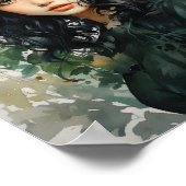 黒髪絵画の女の子の水色 ポスター (角)