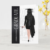 黒髪黒帽、ガウン女性大学院カード カード (黄色い花)