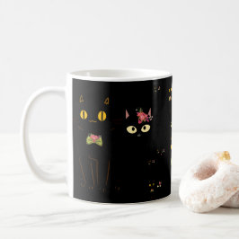 黒魅力的猫の黄色い目 コーヒーマグカップ