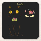 黒魅力的猫の黄色い目 スクエアペーパーコースター (正面)