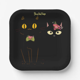 黒魅力的猫の黄色い目 ペーパープレート