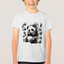 黒魅力的白ウォーター色パンダTシャツ