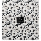 黒魅力的白フローラバスルーム シャワーカーテン (正面)