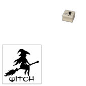 黒魔女のシルエット ほうき 木のスタンプ ラバースタンプ (押印)