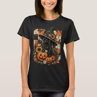 黒魔女猫のハロウィンコスチューム アンティーク風カボチャ Tシャツ