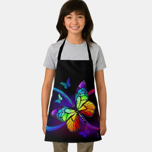 黒鮮やかに虹の蝶がある無限大 エプロン (インサイチュ)