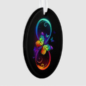 黒鮮やかに虹の蝶がある無限大 オーナメント (正面)