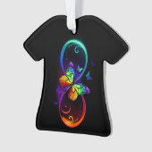 黒鮮やかに虹の蝶がある無限大 オーナメント (正面)