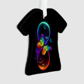 黒鮮やかに虹の蝶がある無限大 オーナメント (正面)