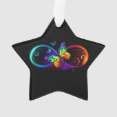 黒鮮やかに虹の蝶がある無限大 オーナメント (裏面)