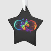 黒鮮やかに虹の蝶がある無限大 オーナメント (正面)