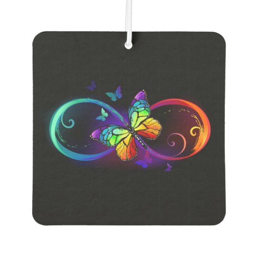 黒鮮やかに虹の蝶がある無限大 カーエアーフレッシュナー (正面)