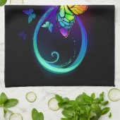 黒鮮やかに虹の蝶がある無限大 キッチンタオル (折り畳み)