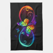 黒鮮やかに虹の蝶がある無限大 キッチンタオル (縦)