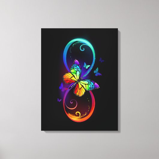 黒鮮やかに虹の蝶がある無限大 キャンバスプリント (正面)