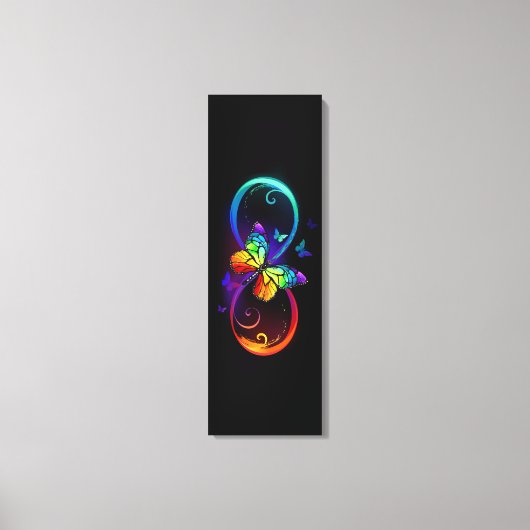 黒鮮やかに虹の蝶がある無限大 キャンバスプリント (正面)
