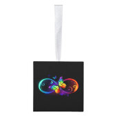 黒鮮やかに虹の蝶がある無限大 キューブオーナメント (右)