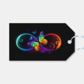 黒鮮やかに虹の蝶がある無限大 ギフトタグ (正面(横))