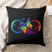 黒鮮やかに虹の蝶がある無限大 クッション (ブランケット)